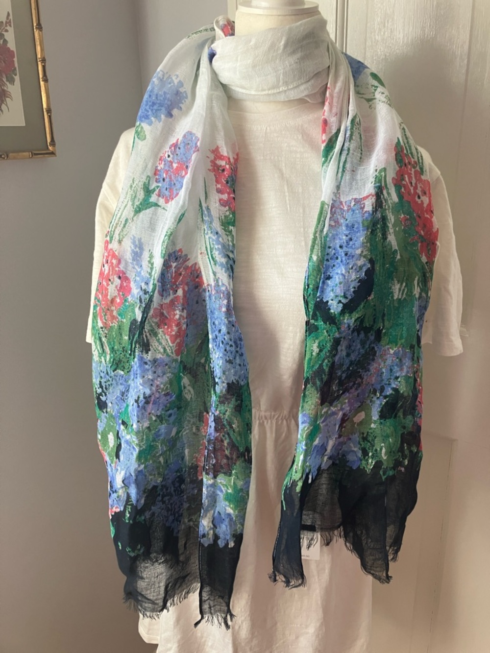 J Jill NWT Floral Scarf Lupines impressionistic Spring Summer 20” x 80”